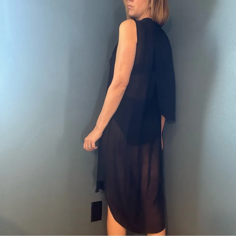 Wilfred Aritzia Black Silk Sheer Layered Sleeveless Shirt Dress Sz Small - Image 2