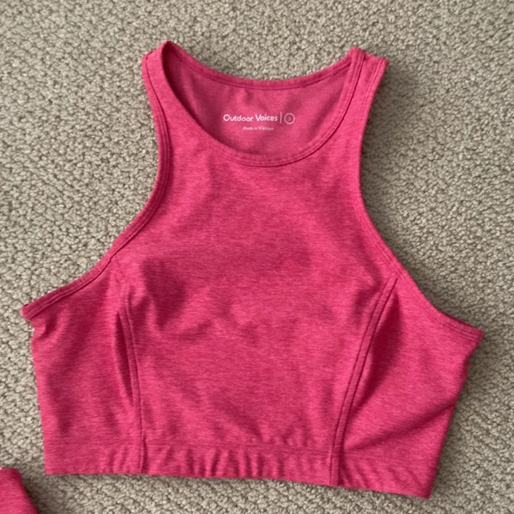 Outdoor Voices Athena Crop Top Bra Springs Leggings Flamingo Pink Set EUC - Image 2