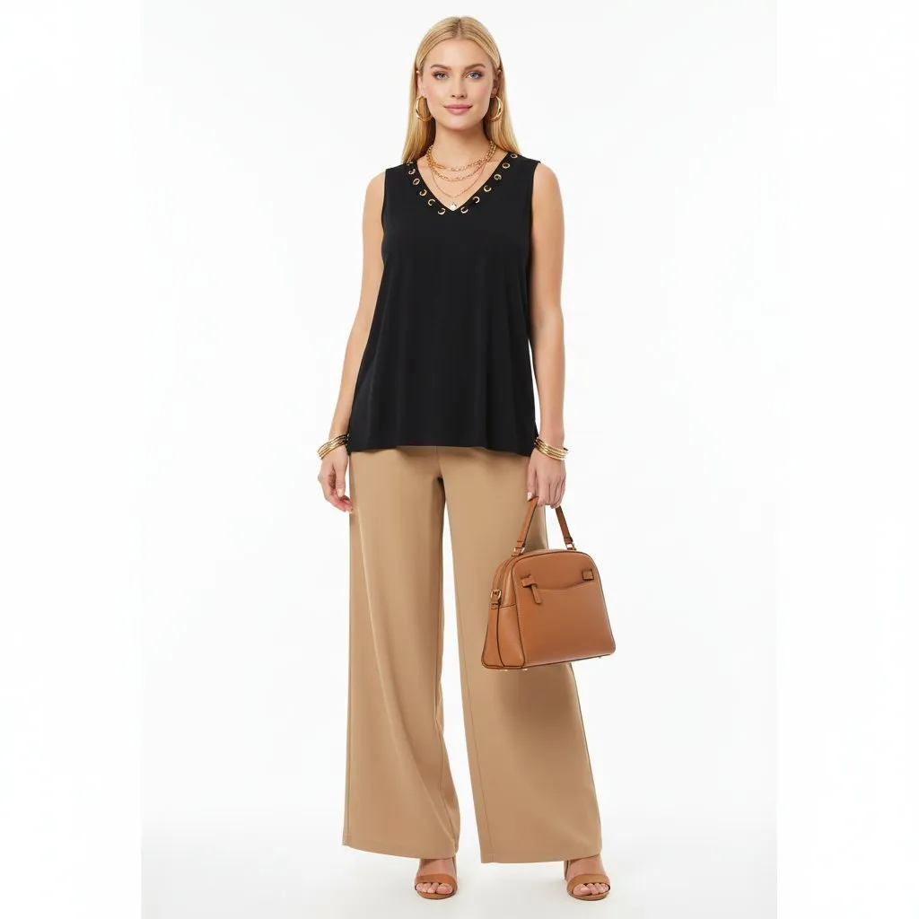 Carmen Marc Valvo Blue Sleeveless Gold Grommet Neck Night Life Blouse Top NEW 2X - Image 5