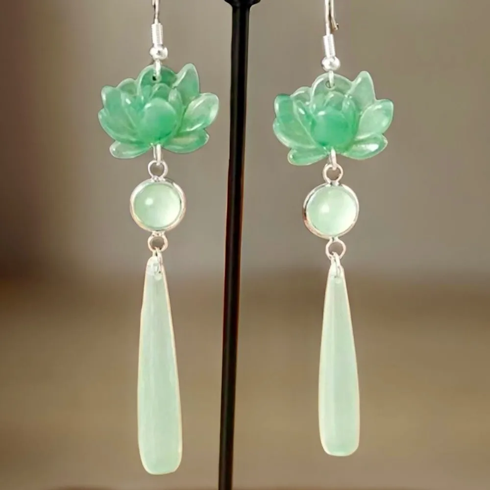 Green Lotus Statement Earrings - Image 2