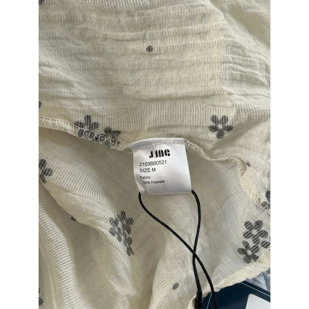 Vintage Floral Embroidered Cotton Midi Dress with Puff Sleeves Cream Black Tan Size undefined - Image 7