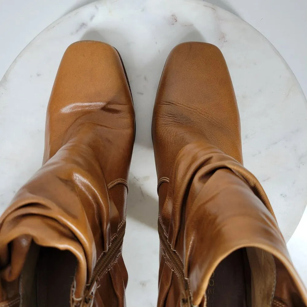 Facade Zena Ankle Boots Womens 10 Brown Leather Gathered Snap Platform Heeled Tan - Image 11