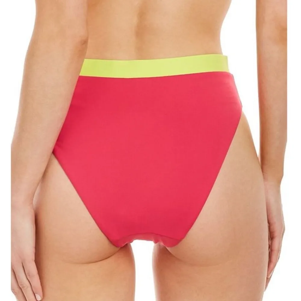 Andie neon pink and yellow high waisted swim bottoms - Image 4