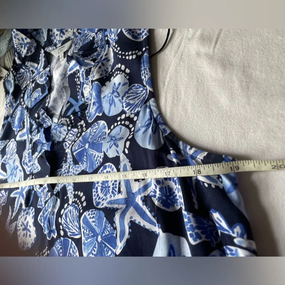 Navy & White Sleeveless Starfish & Shell Print Summer Beach Resort Dress - Image 6