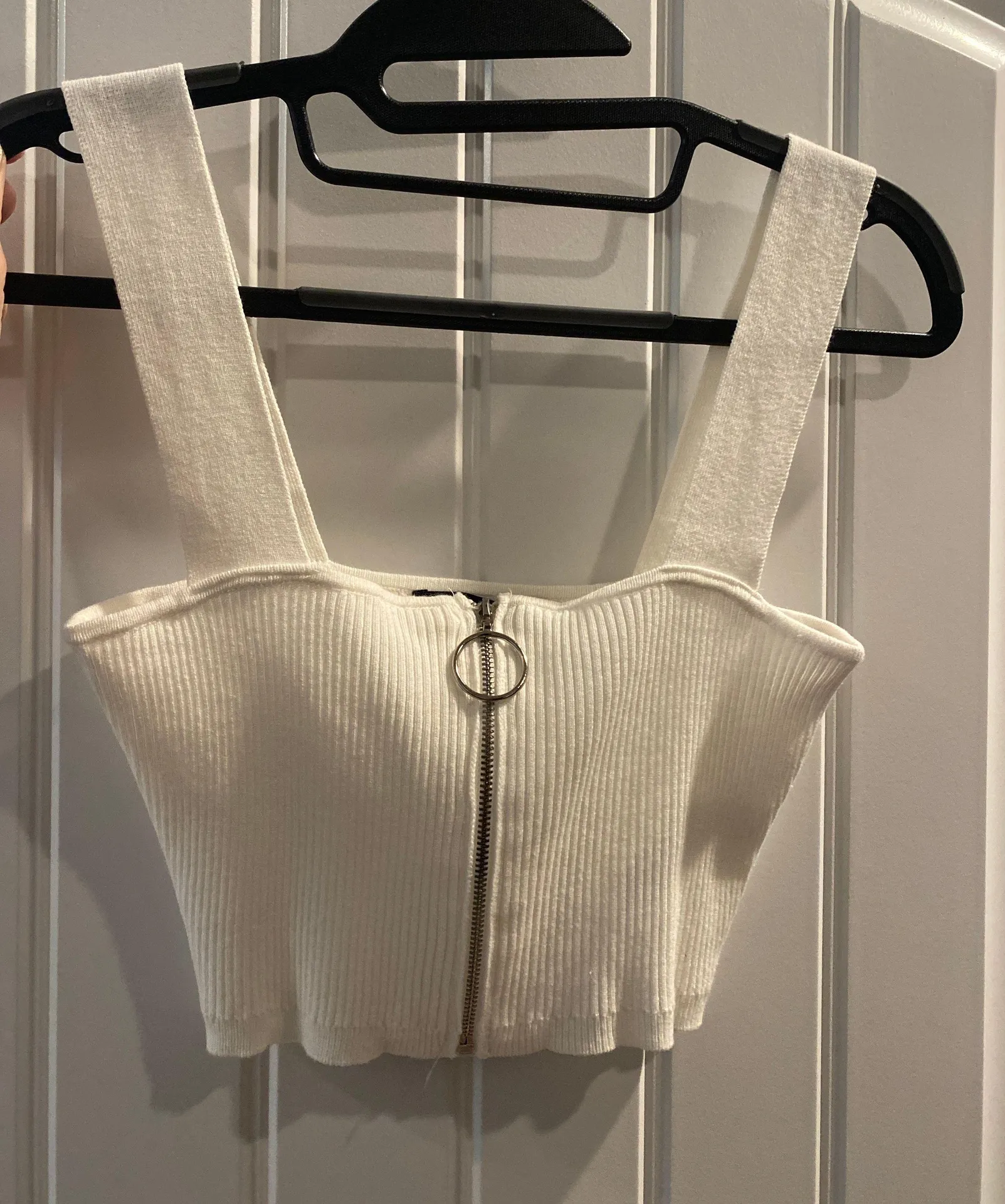 Forever21 White Zip Up Crop Top - Image 2