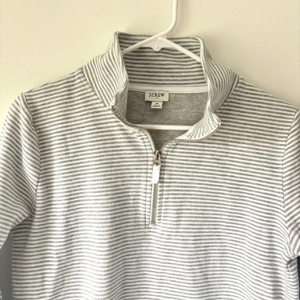 J. Crew Striped Terry Half-zip Pullover Sweatshirt Grey White Preppy Athleisure - Image 3