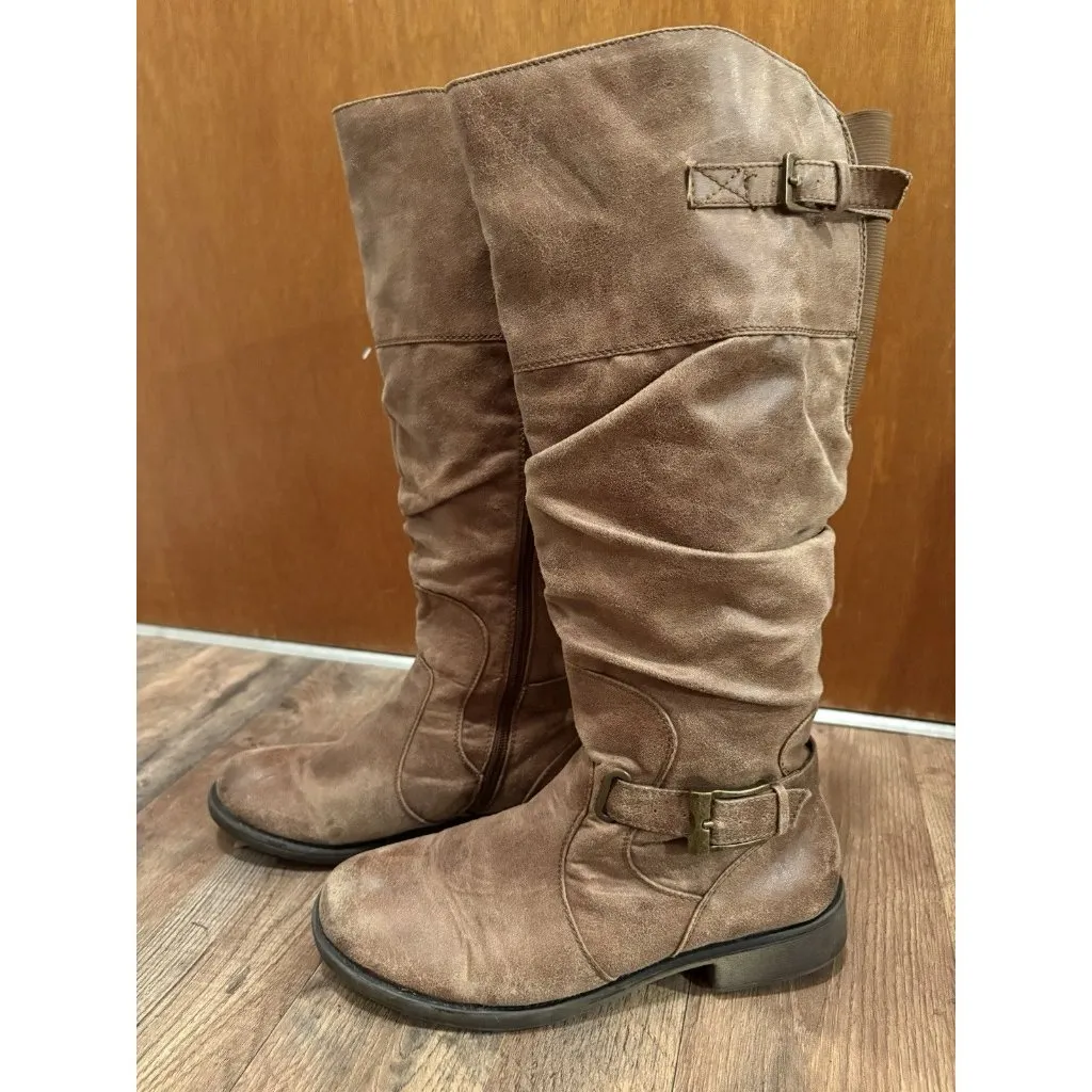 BARETRAPS Size 9 Tall Brown Faux Leather Riding Boot Equestrian Western Biker - Image 2