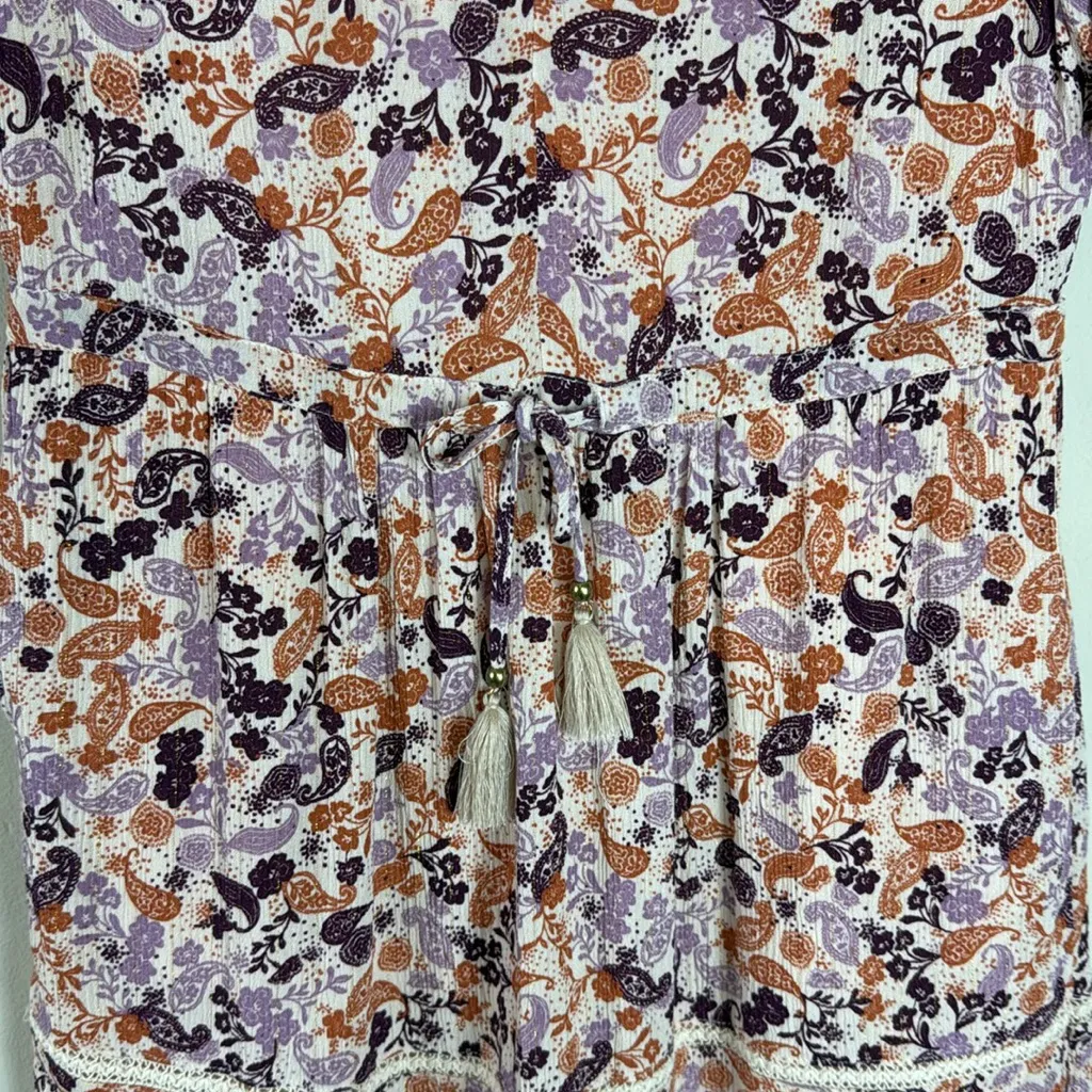 Idyllwind‎ Purple and Rust Floral V-Neck Mini Dress Size Medium - Image 3