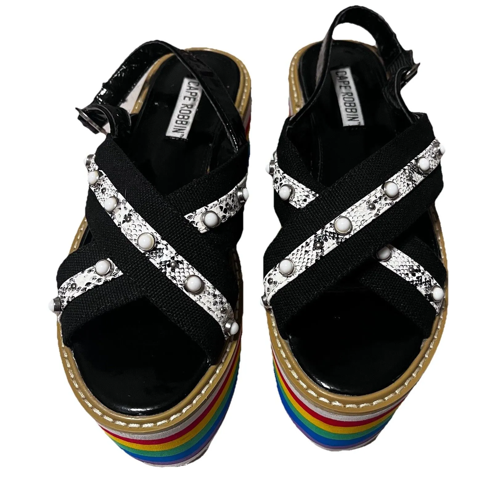 Cape Robbin Momo 3 Rainbow Platforms Snake Print Black Strappy Sandal Women's 6 - Image 2