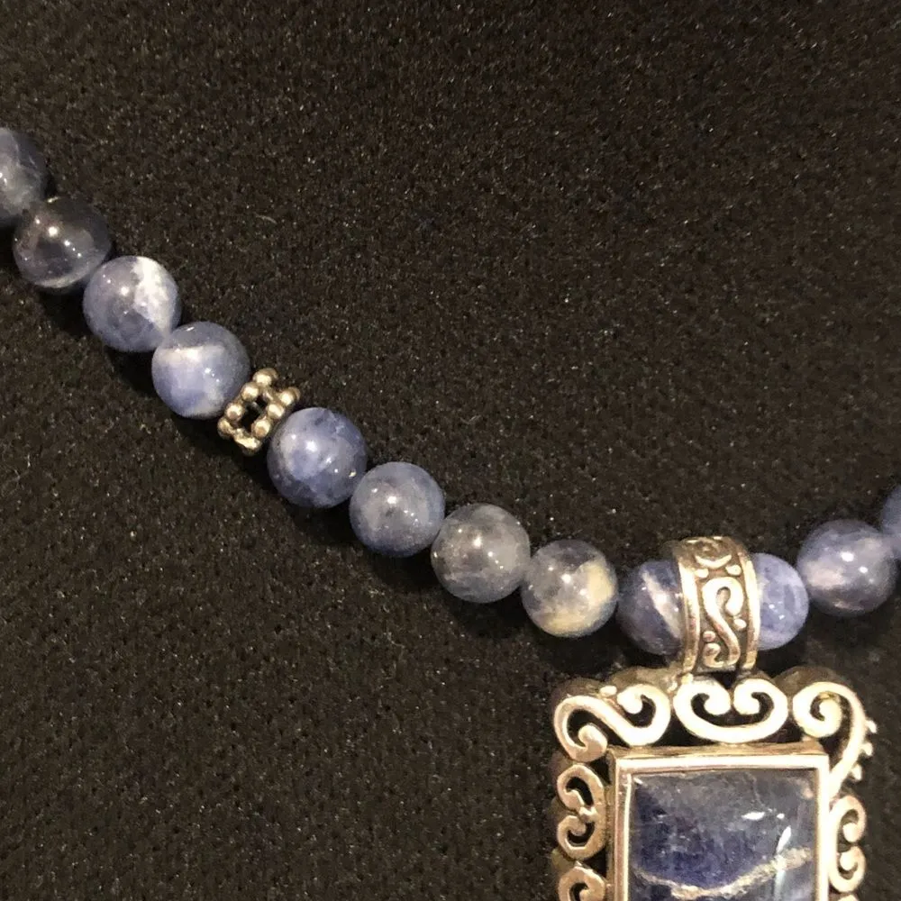 Sodalite Beaded Choker Necklace Lapis Lazuli Sterling Silver Pendant Extension Blue - Image 3