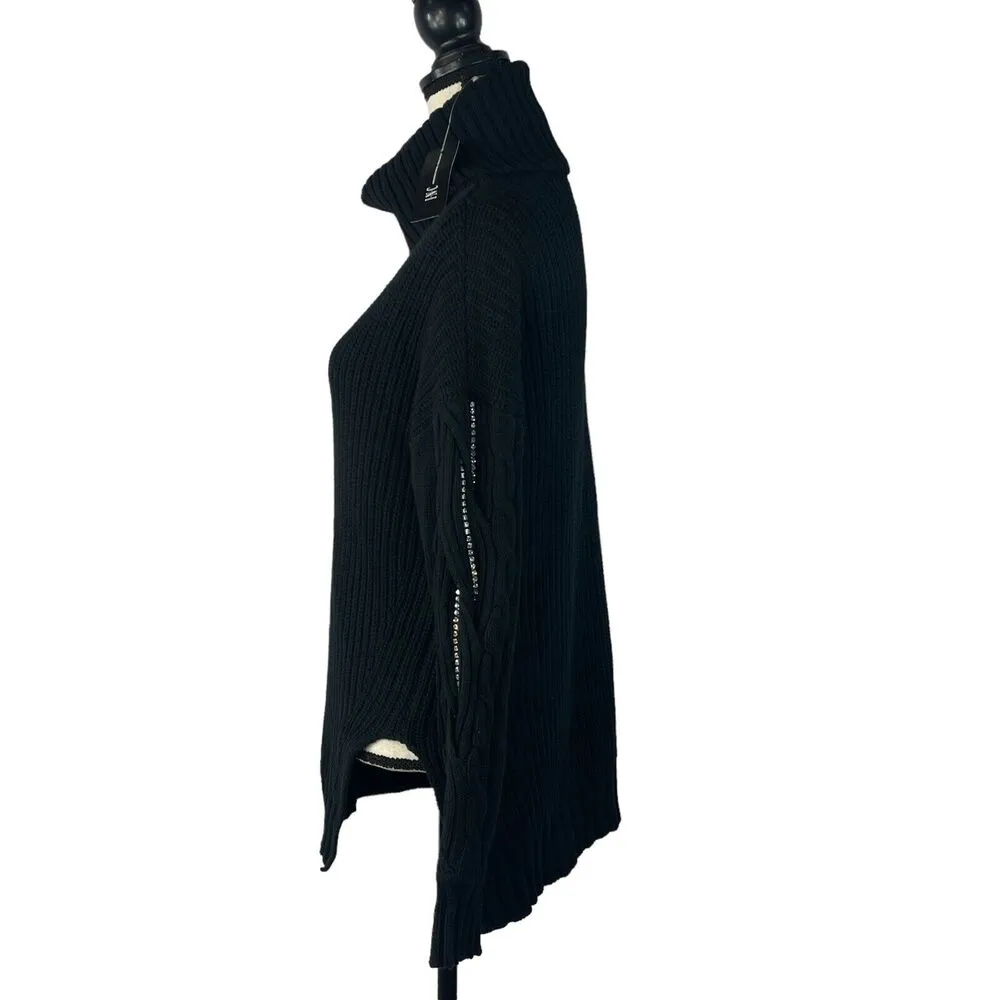 INC International Concepts Small Sweater Cowl Neck Rhinestones Long Sleeve Black - Image 4