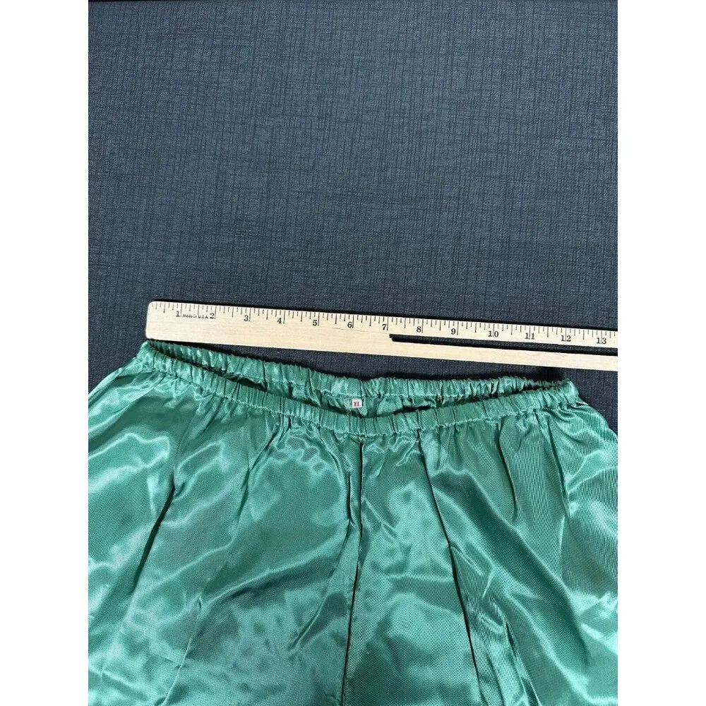 New Vintage Longevity Green Satin Chinese Pajama Set Large Embroidered Top Pants - Image 8