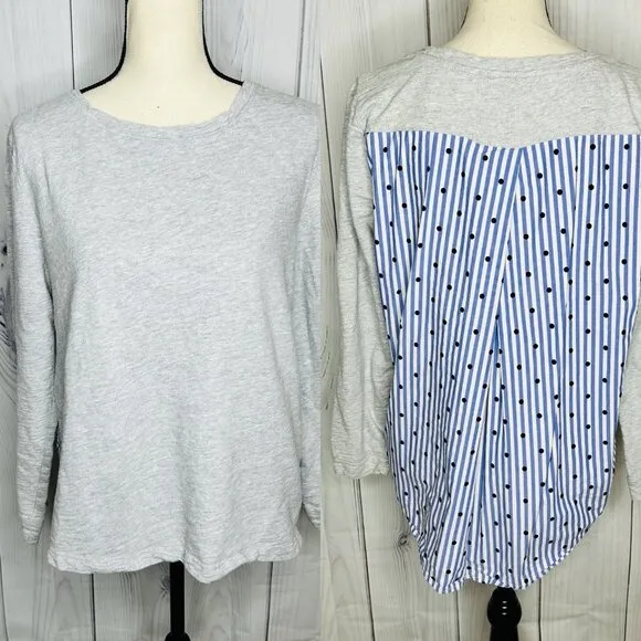 Talbots Tunic T-shirt Gray Blue Mixed Media Long Sleeve Sz L Hi-Low - Image 2