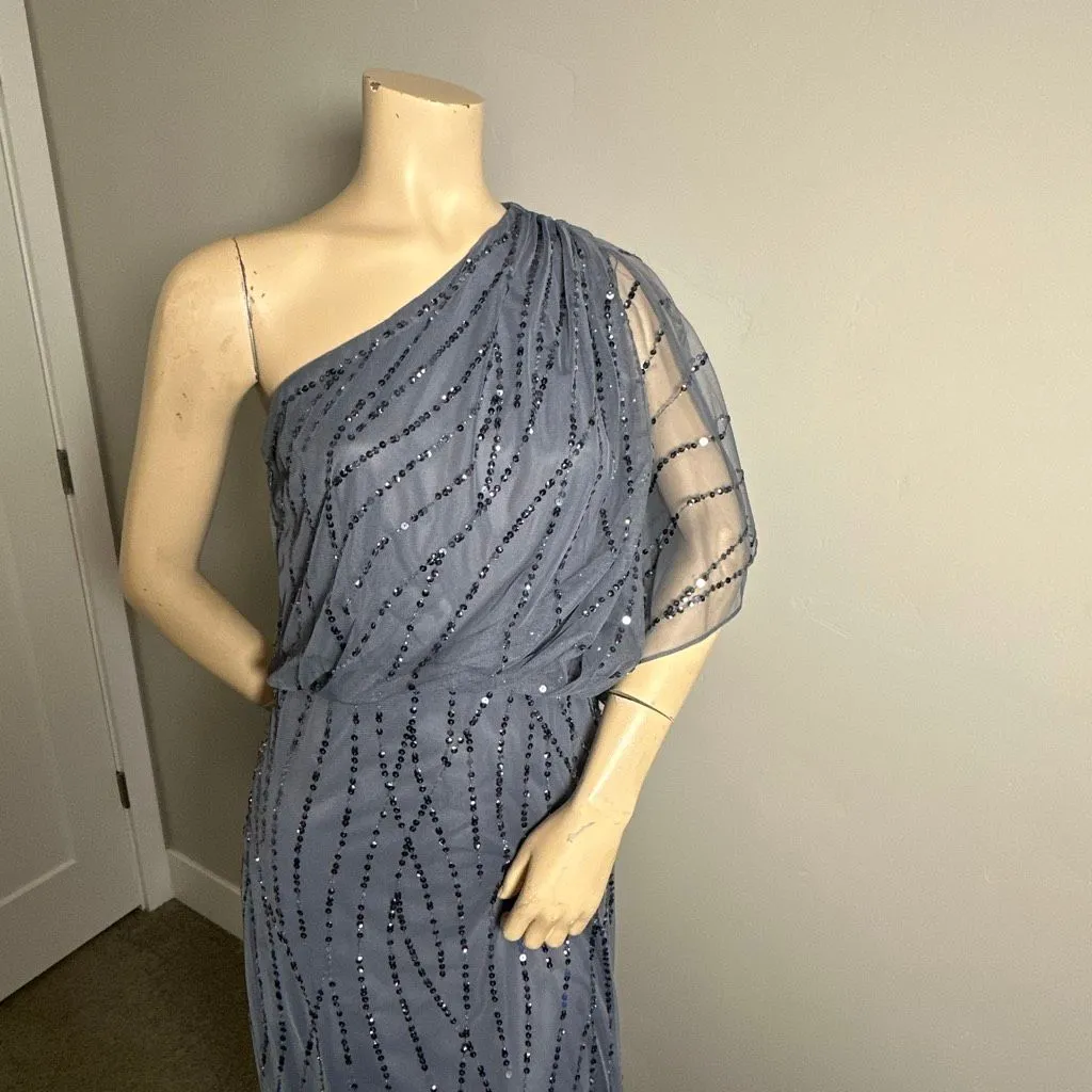 Adrianna Papell Sequined One-Shoulder Gown - Image 5