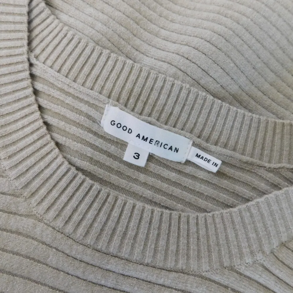 Good American  Ribbed Crewneck Sweater Pullover Oatmeal Heathered Tan 3 Large - Image 11