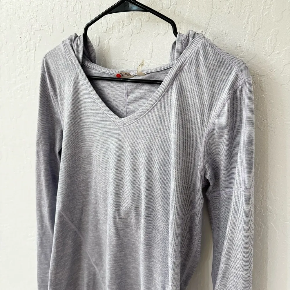 Zella Purple White Stripe Pullover Long Sleeve Hood Relaxed Oversize Small - Image 2