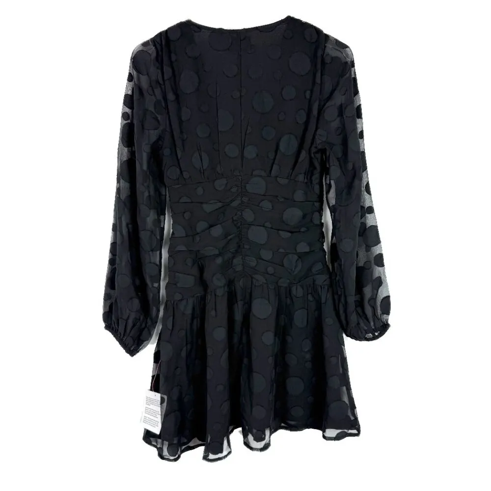 NWT ASOS DESIGN Long Sleeve Ruched Front Skater Mini Dress Black Spot Size 4 NEW - Image 10