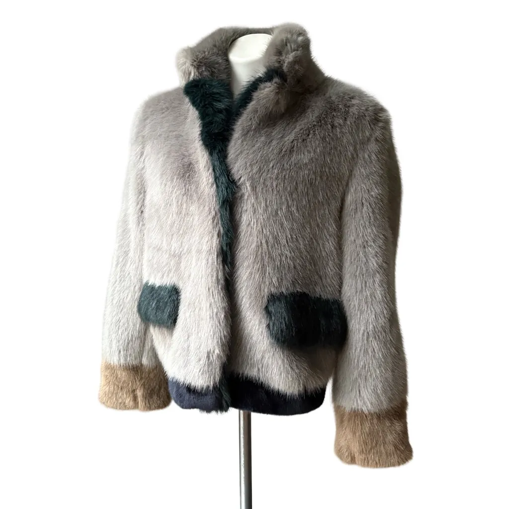 NWT, Anthropologie Molliolli Color Block Faux Fur Coat, Sz S - Image 6