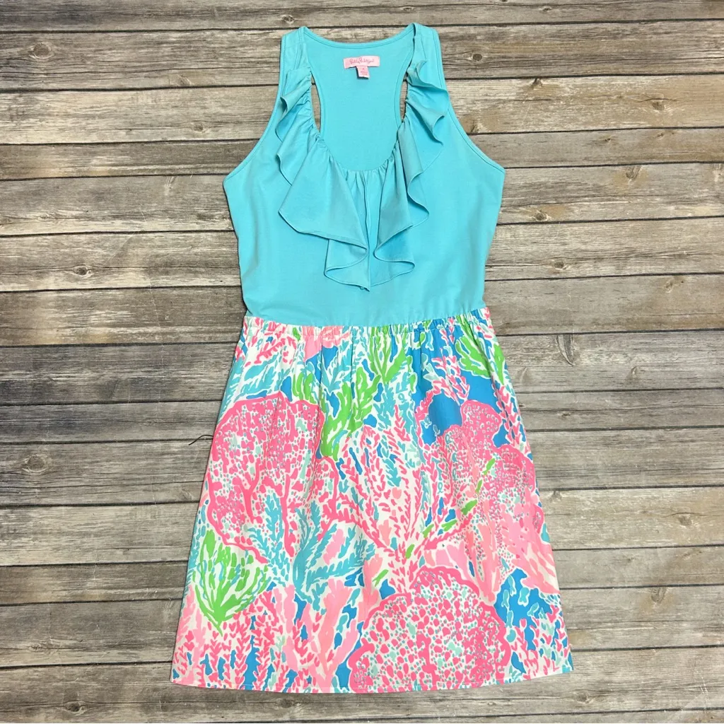 Lilly Pulitzer Lets Cha Cha Danita Racerback Sleeveless Ocean Print Mini Dress - Image 5