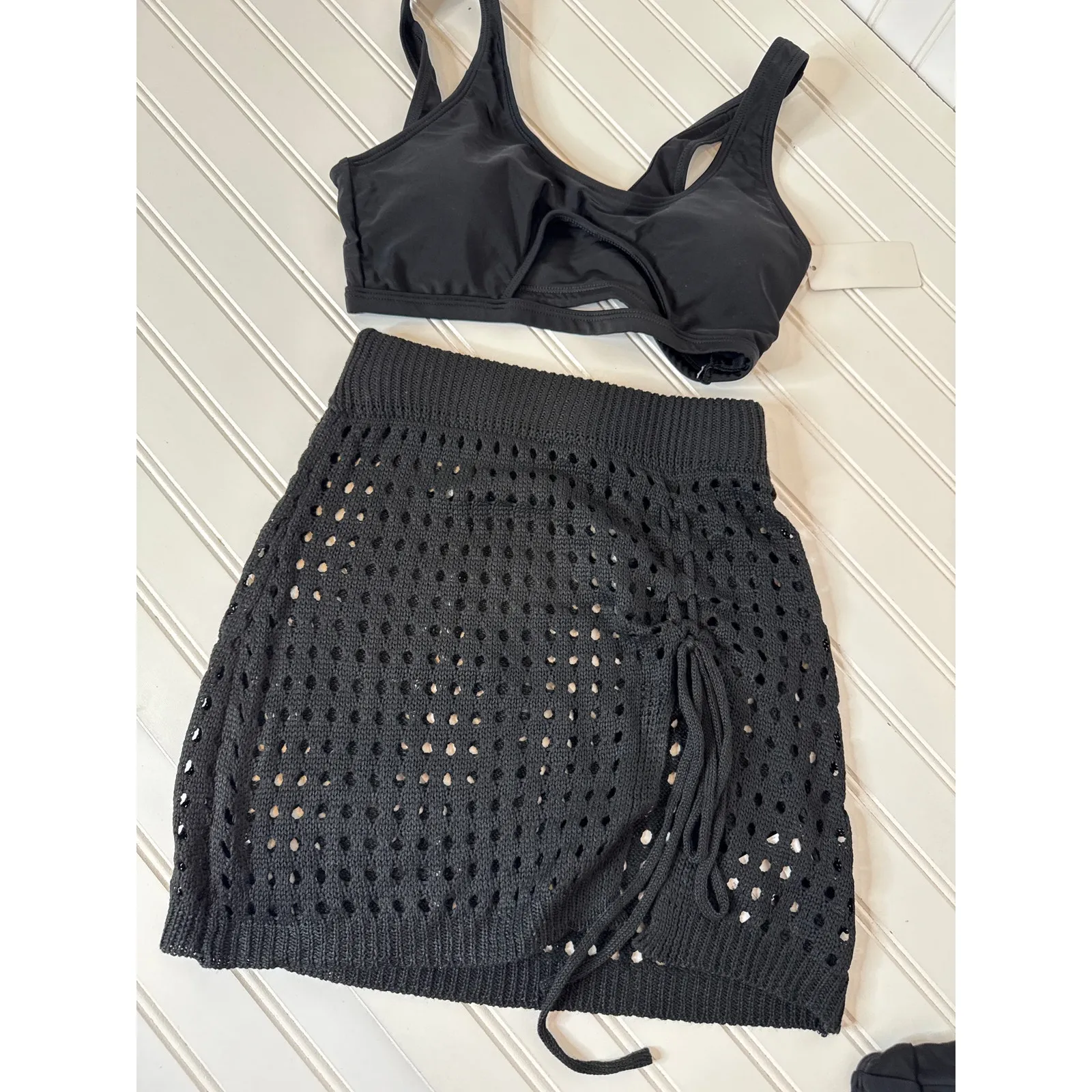 NWT Cupshe Gap Lot of 4 - Black Top Crochet Skirt Bottom Swim Bundle of 4 Sz S - Image 5