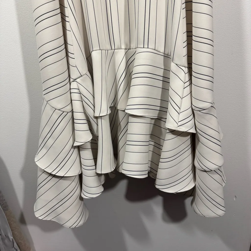 Prose & Poetry Striped Chiffon Ruffled Tiers Skylar Midi Dress Size small White - Image 3