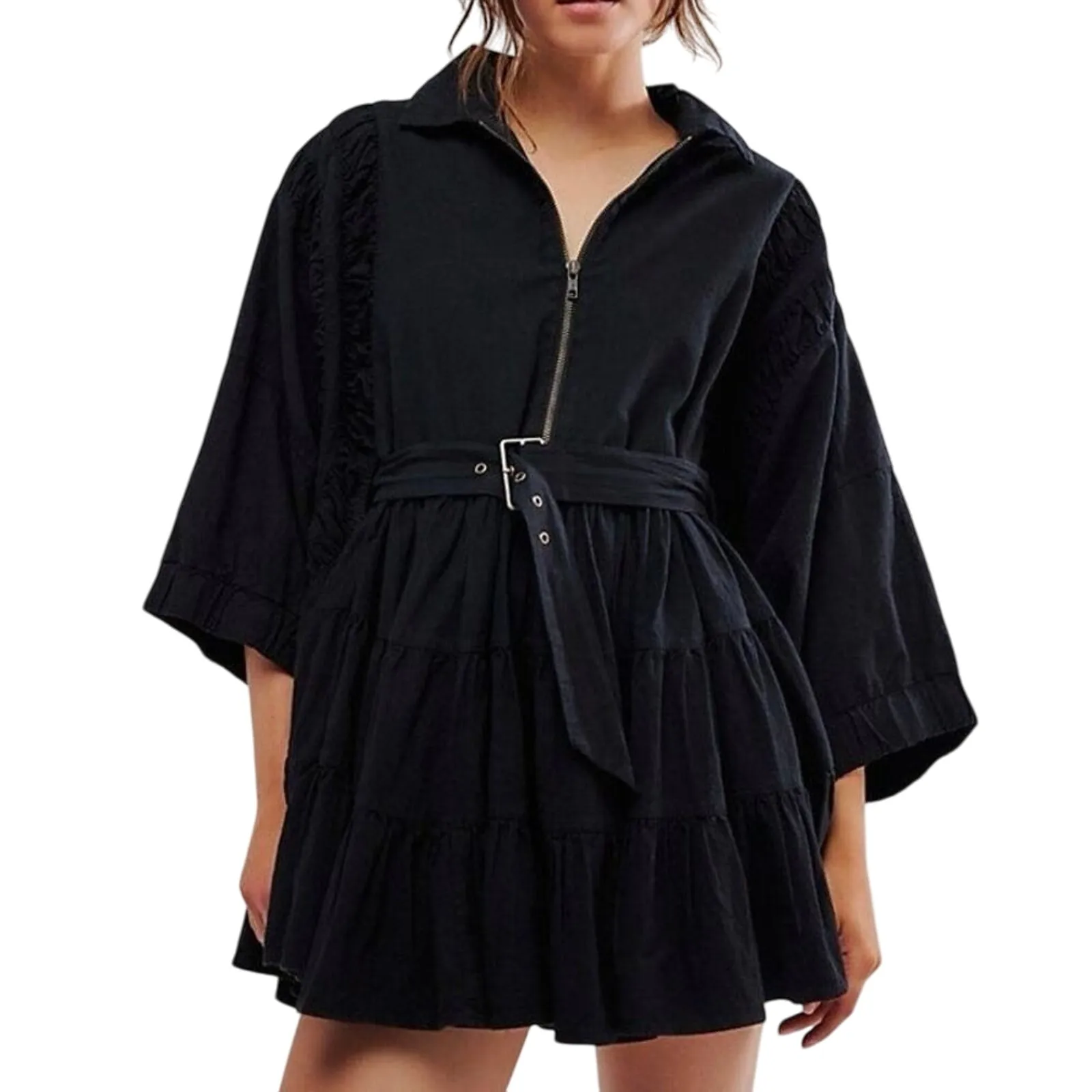 FREE PEOPLE Black Hampton Mini Dress Size L P2P 33.5” New w/o Tag MSRP $198 SOO - Image 5