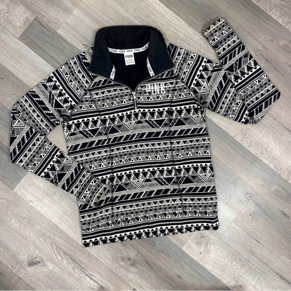 Pink by Victoria’s Secret Aztec‎ Quarter Zip Pullover Shirt Black Cream Small - Image 11