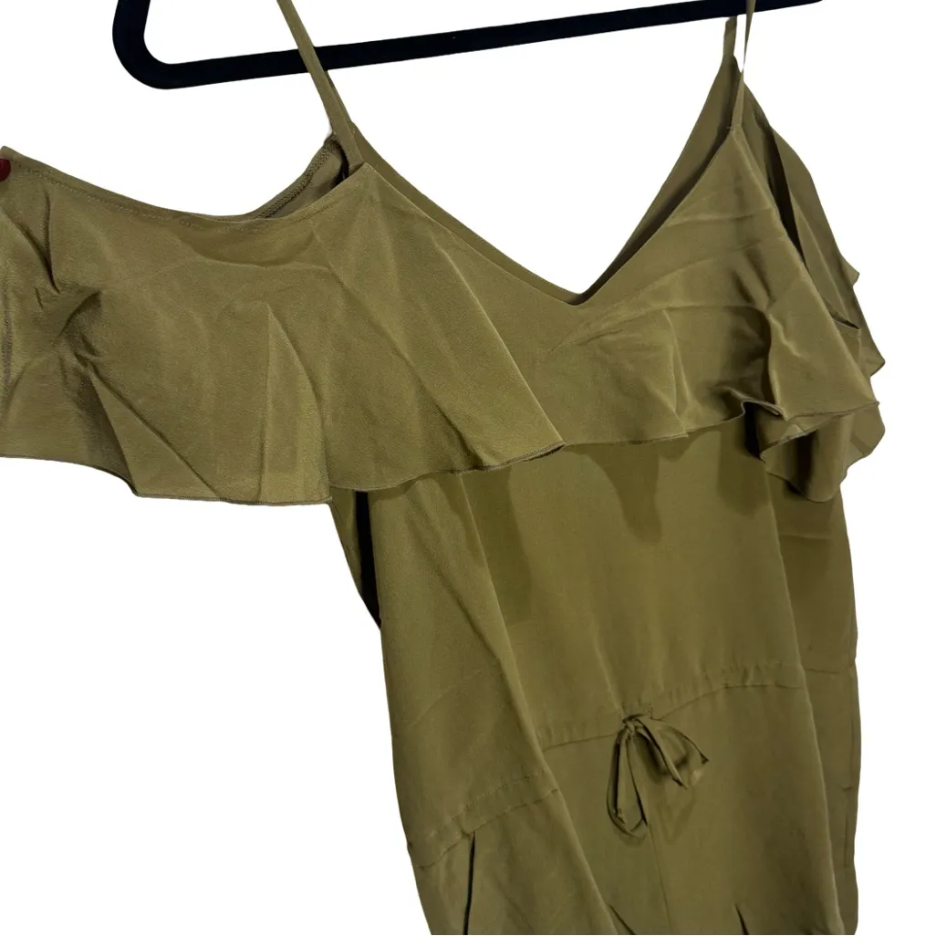 NWT Chaser Off Shoulder Silk Ruffle Romper - Olive Green Size M - Image 5