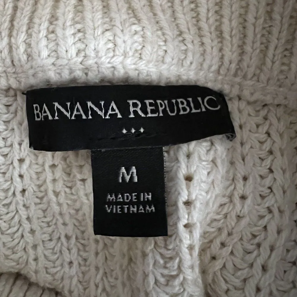 Banana Republic Sweater Womens Medium Beige Cable Knit Fisherman Neutral Minimal - Image 6