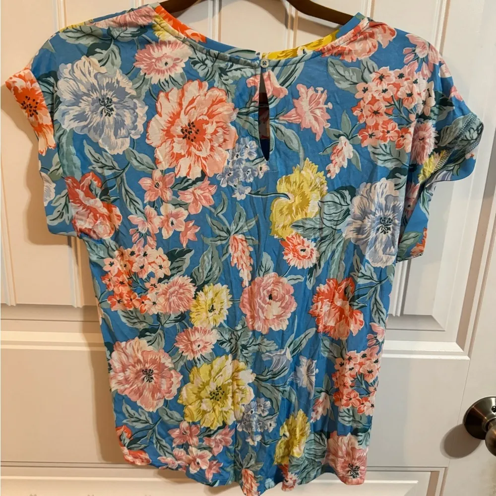 LOFT Blue Multicolor Floral Cap Sleeve Blouse - Image 9
