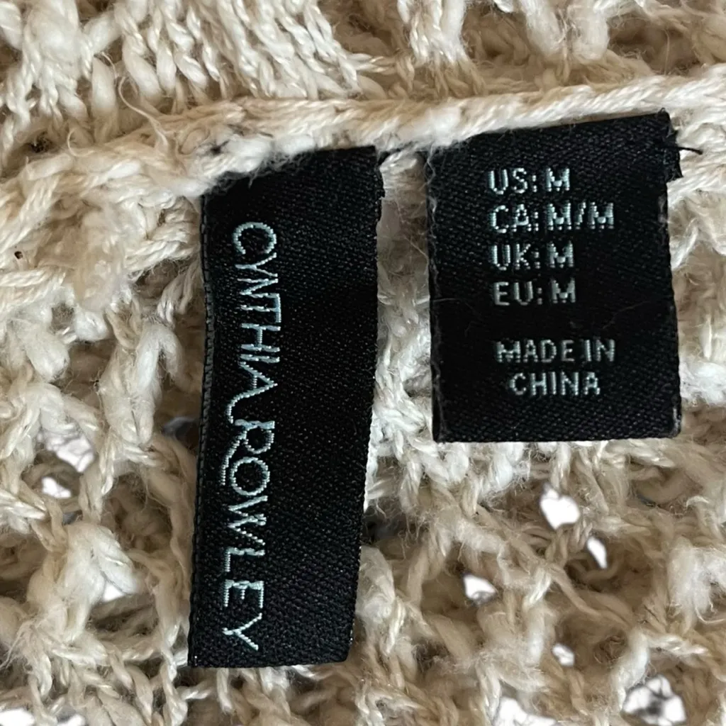 Cynthia Rowley Women's M Ivory Open Knit Hooded‎ Tunic Cardigan Neutral Casual - Image 5