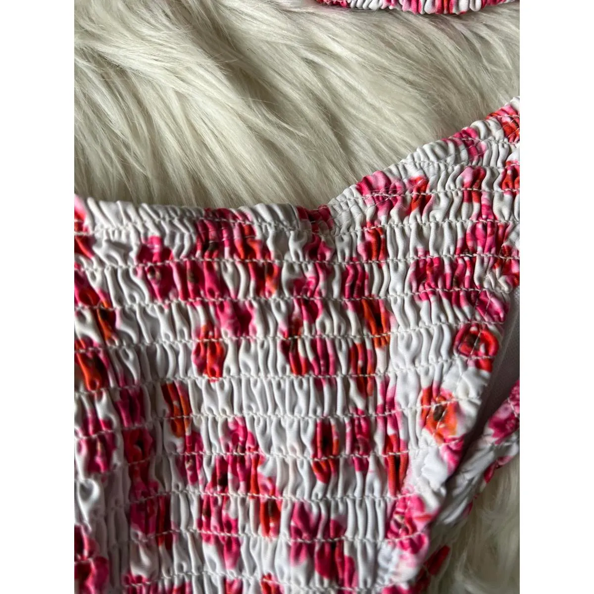 Trendy Floral Smocked Bikini Set size Large Pink - Image 2