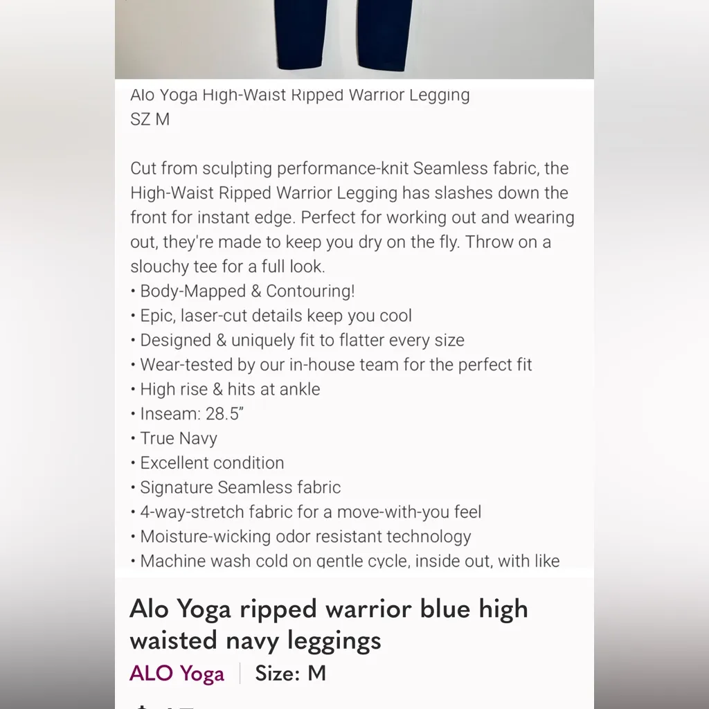 ALO Yoga Midnight Blue Cutout Leggings Navy High waist Ripped Warrior 7/8 - Image 5