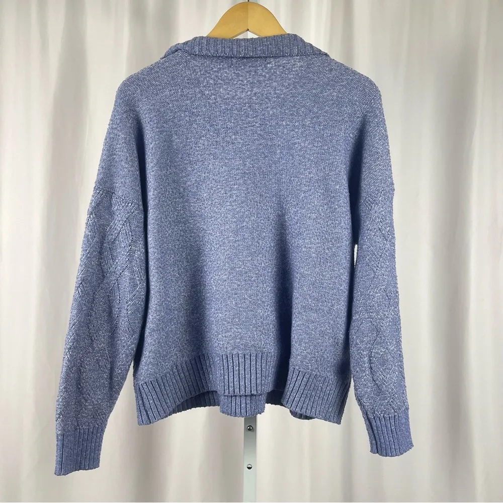 Madison + Hudson 1X Y2K Retro 1/4 Zip Cable Knit Pullover Sweater Mockneck Boxy Blue - Image 4