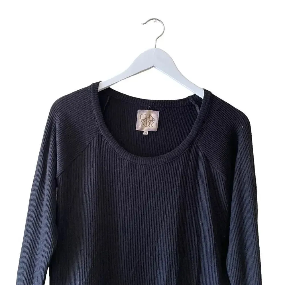 Chaser Revolve Jet Black SCOOP NECK RAGLAN RIB PULLOVER Long Sleeves SZ M - Image 6