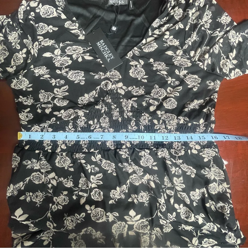 Badgley Mischka Tulle Black Floral Cottagecore Romantic Maxi Semi sheer Dress PS - Image 8