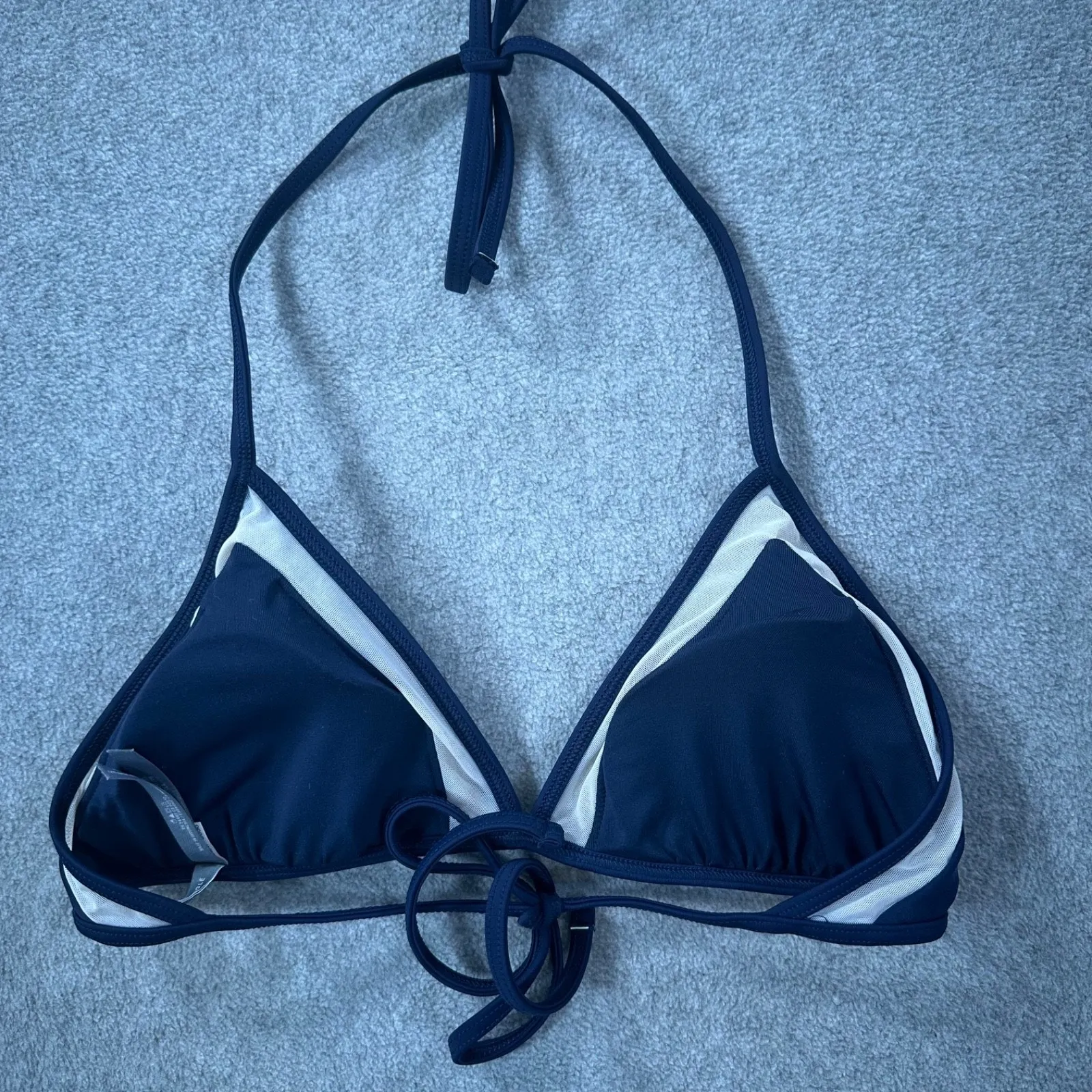 Aerie String Bikini Swim Top Size Medium Navy Blue Mesh Detail Padded Wireless - Image 6