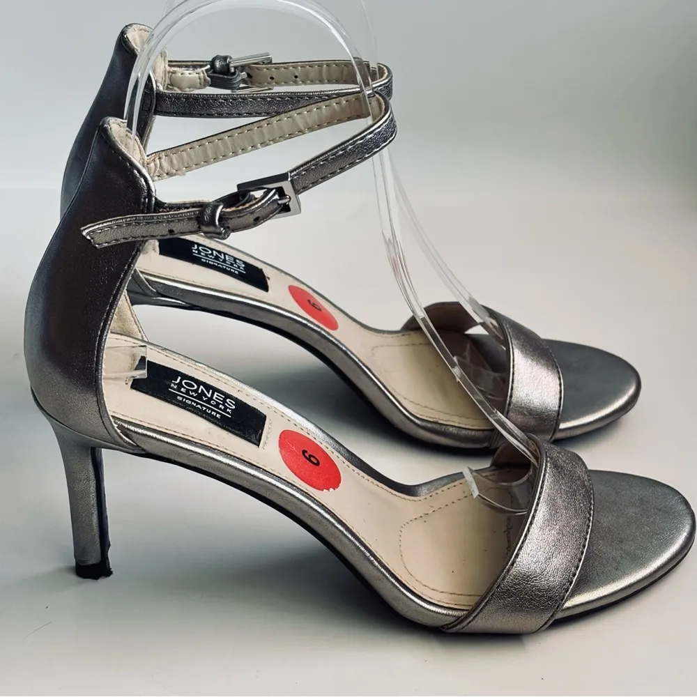 Jones New York Open Toe Metallic Women's Leather Heels Black Size 8 - Image 12
