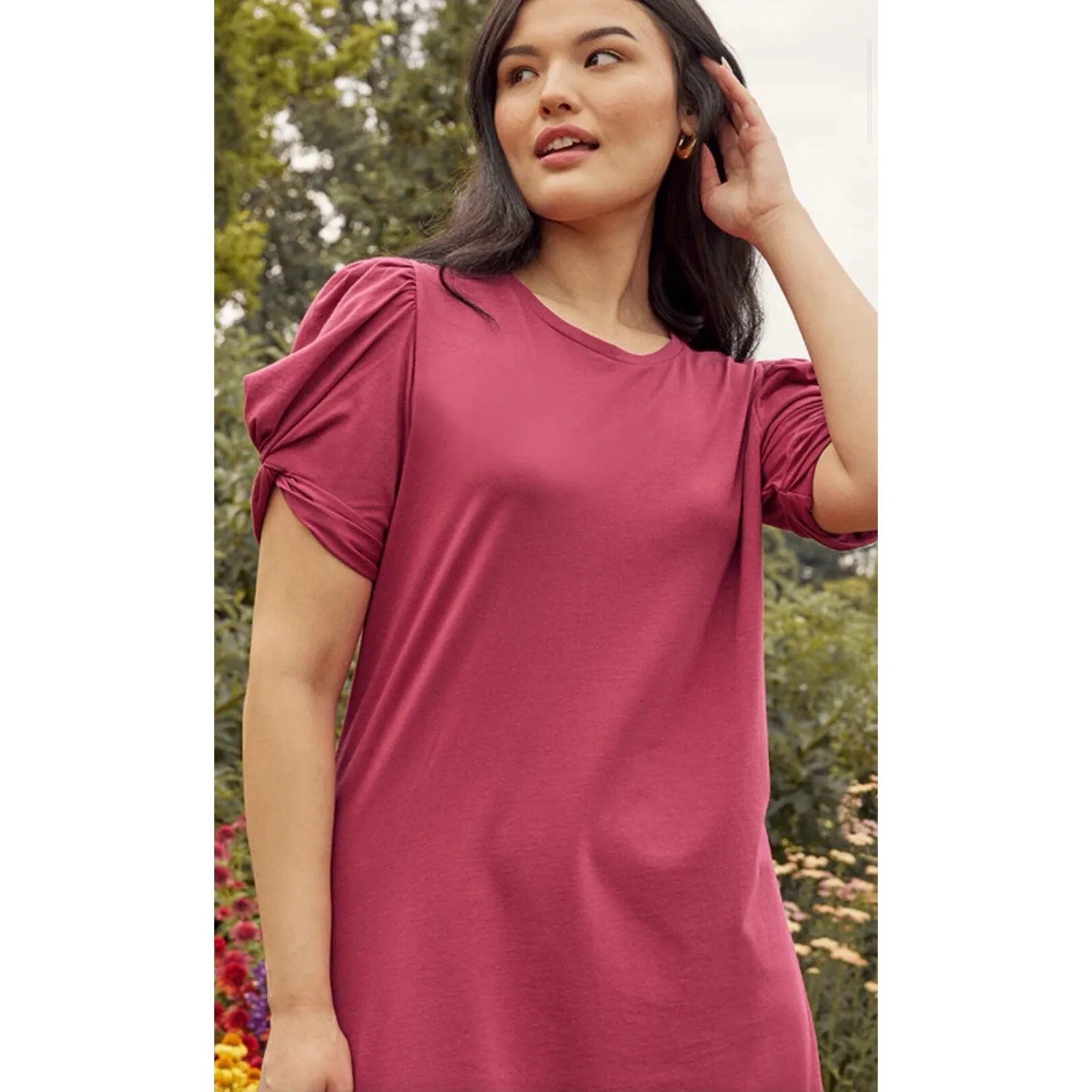 Summersalt The Luxe Pima Twist-Sleeve T-Shirt‎ Dress Size Medium  Dark Rose - Image 11