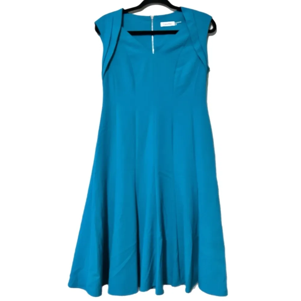 Calvin Klein women’s size 6 teal aqua a-line midi dress sleeveless lined zips - Image 12