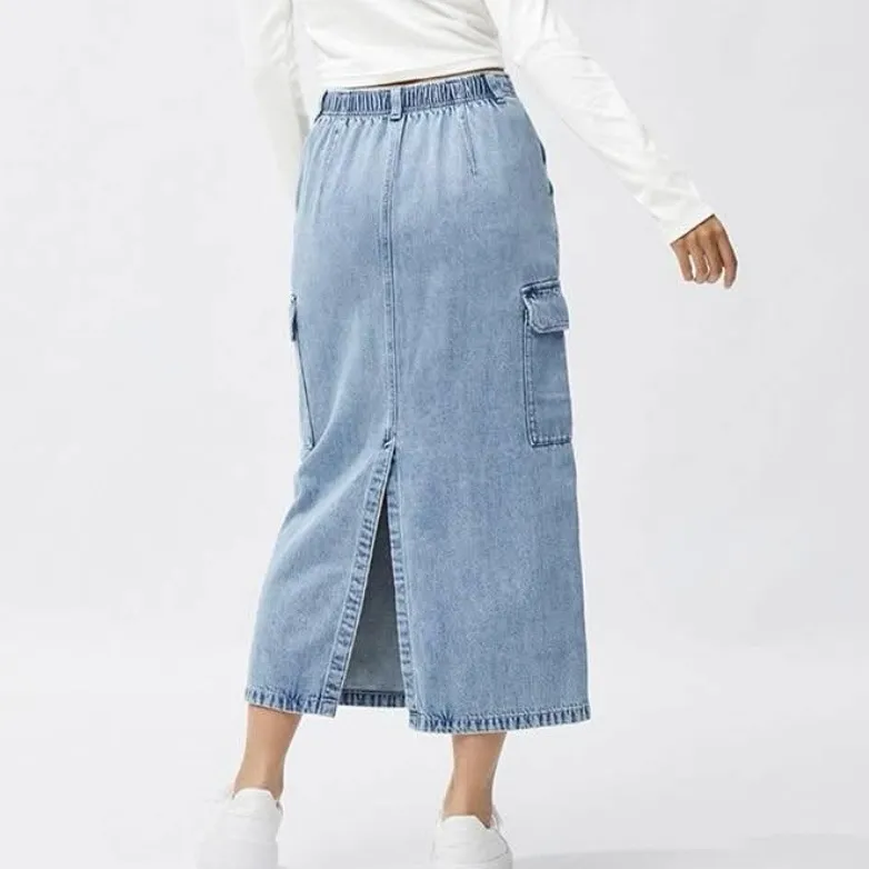 GU Blue Midi Denim Cargo Skirt Size S - Image 3