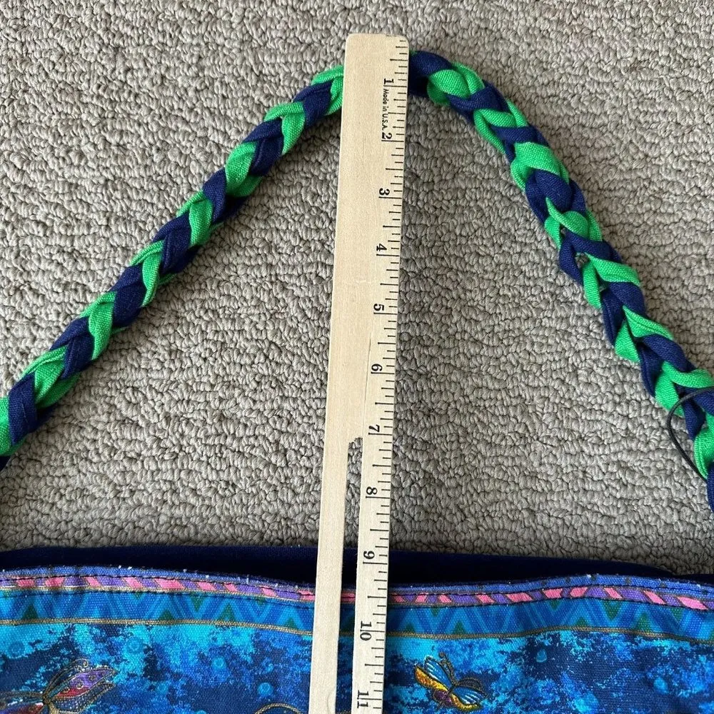 Laurel Burch Purse Shoulder Bag Colorful Vibrant Blue Dogs Sequins Canvas Tote - Image 9