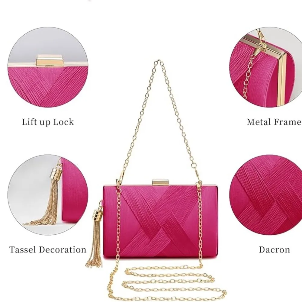 Womens Elegant Tassel Evening Clutch Cross Body & Purse Bag Wedding Prom Formal - Image 4