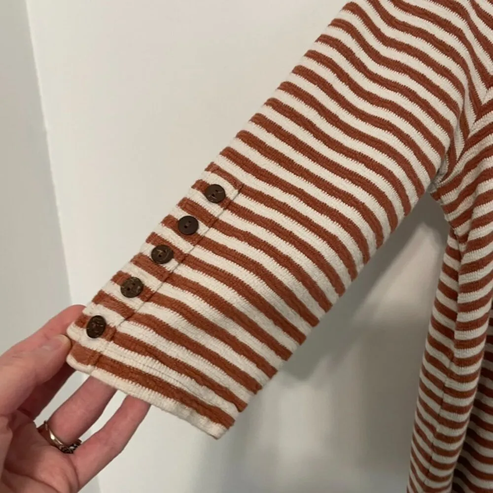 J. JILL Striped Square Neck Top Brown Cream ish 3/4 Sleeve 100% Cotton PETITE M Size undefined - Image 8