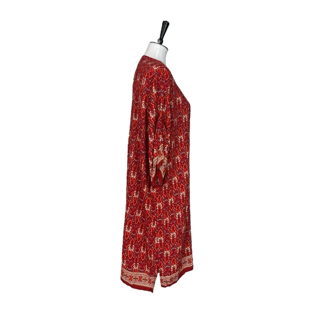 Women’s Boho Swim Cover Up Dress Relaxed Fit Red Multi Print Women’s Size Large - Image 3