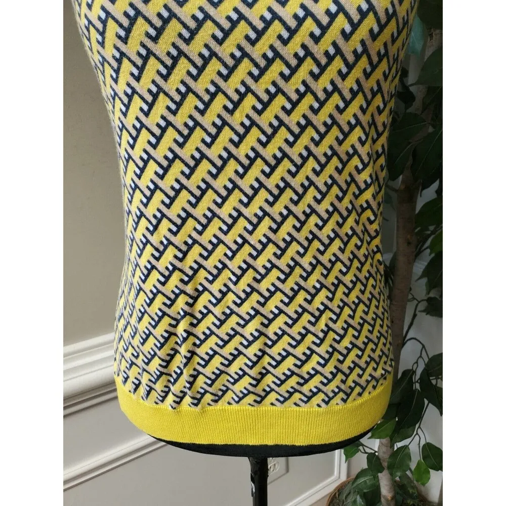 Jones New York Yellow & Black Abstract Cotton Round Neck Sleeveless Sweater M - Image 4