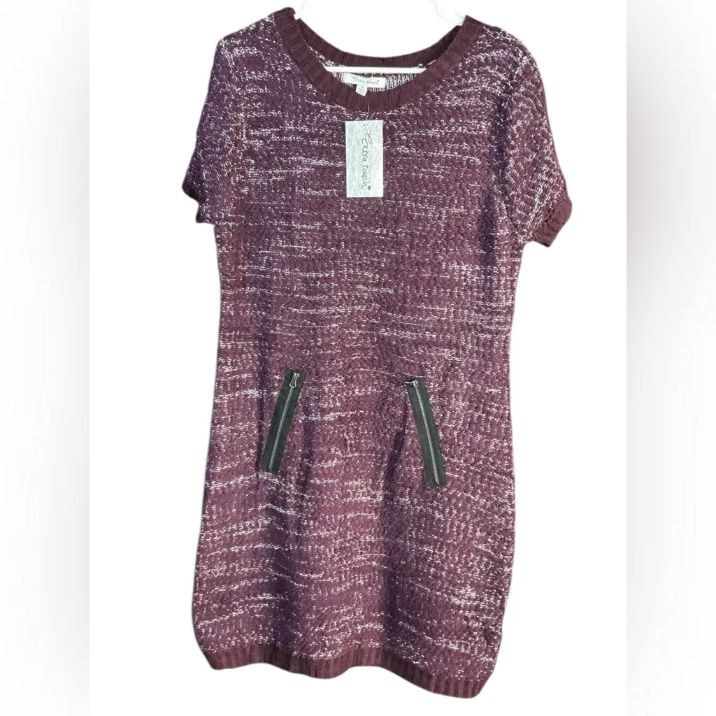 Extra Touch Maroon Knit Mini Dress Purple Size 1X - Image 2
