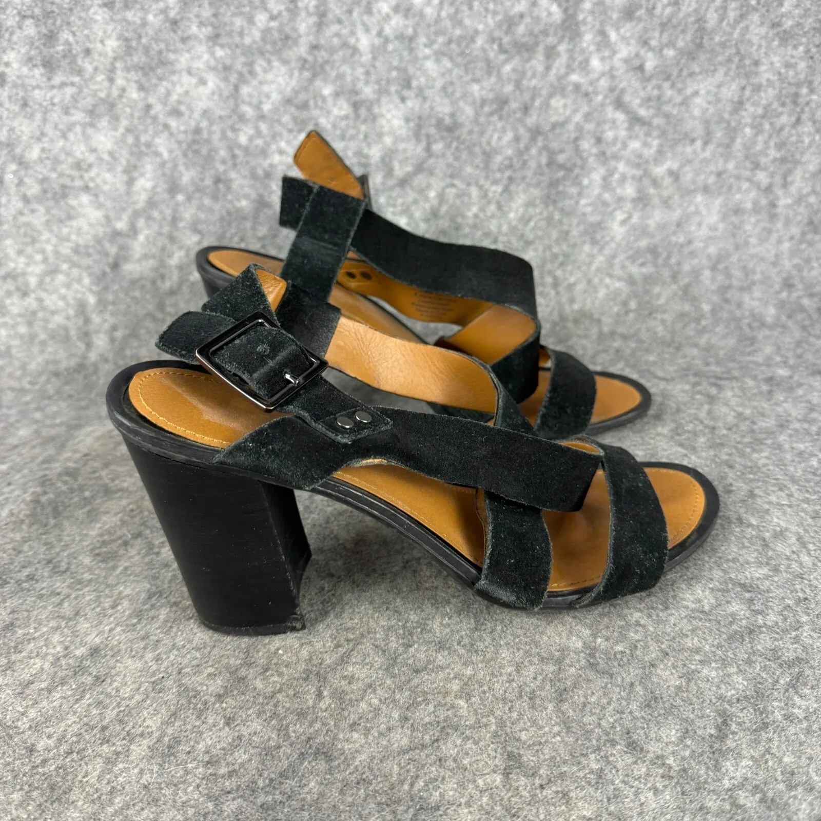 FRANCO SARTO Suede Black‎ Leather Sabine Strappy Slingback Block Heel size 8.5 - Image 3