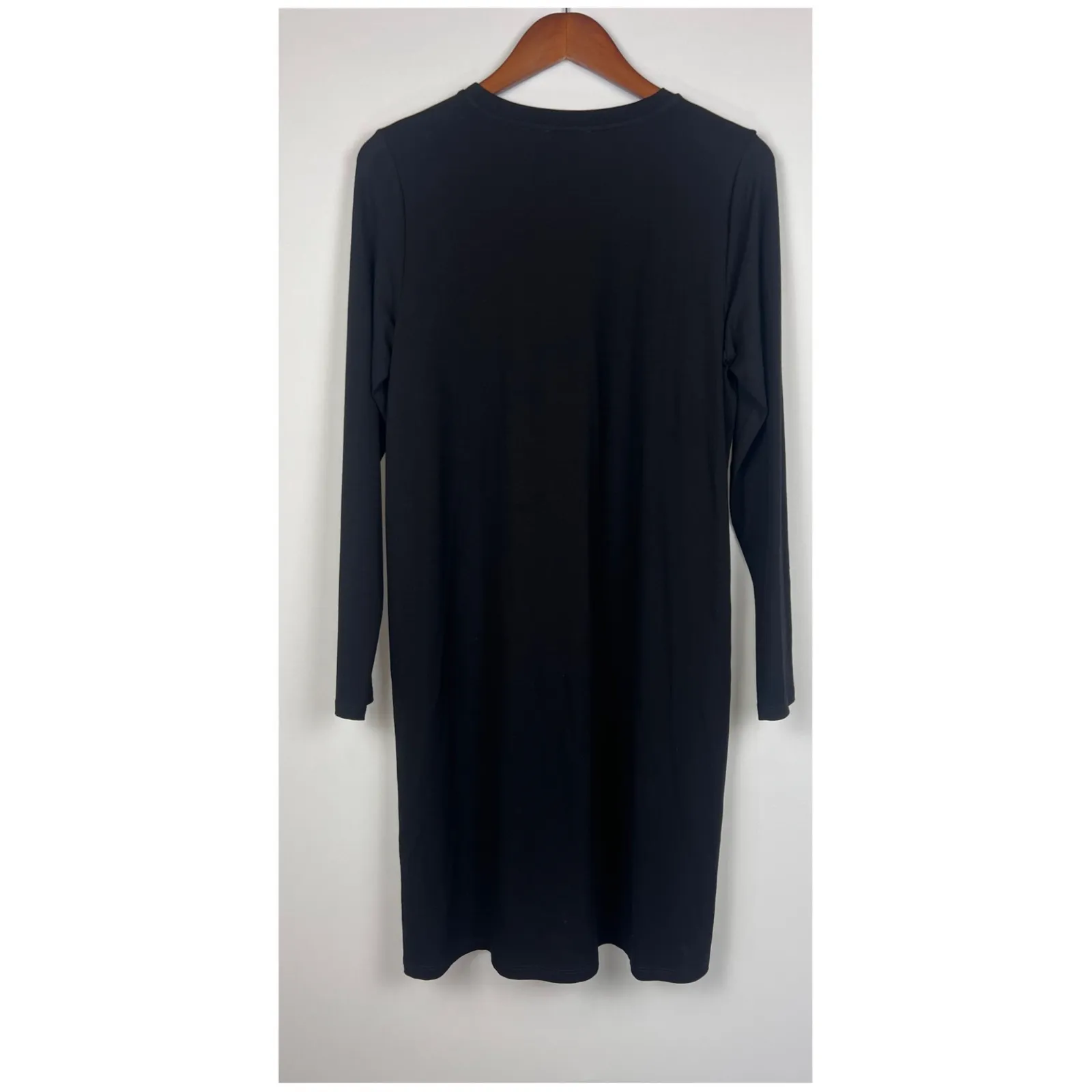 Eileen Fisher Black Long Sleeve M Tunic Top T-Shirt dress Minimalist Stretch - Image 6