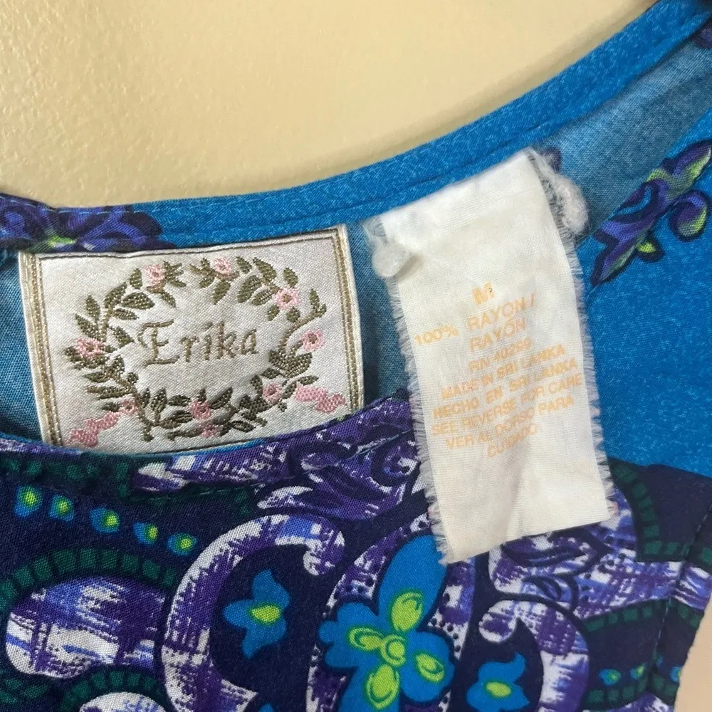 Erika Sleeveless Size Medium Boho Maxi‎ Blue Flowy Dress Cottagecore - Image 6